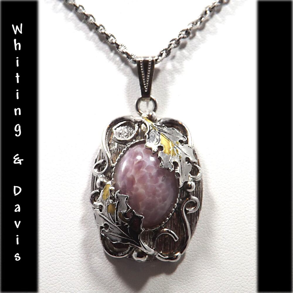 Vintage Whiting & Davis Pendant Necklace Easter Egg Glass Cabochon Vintage